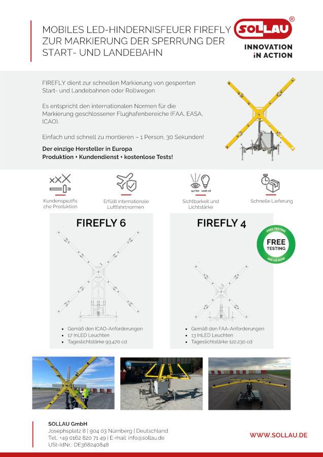 Mobiles LED-Hindernisfeuer FIREFLY zur Markierung der Sperrung der Start- und Landebahn